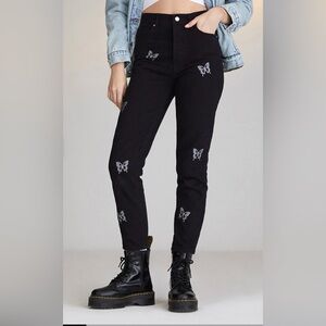 PacSun jeans size 25 Ultra High Waisted Black Jean w/ rhinestone butterflies‎ 🖤